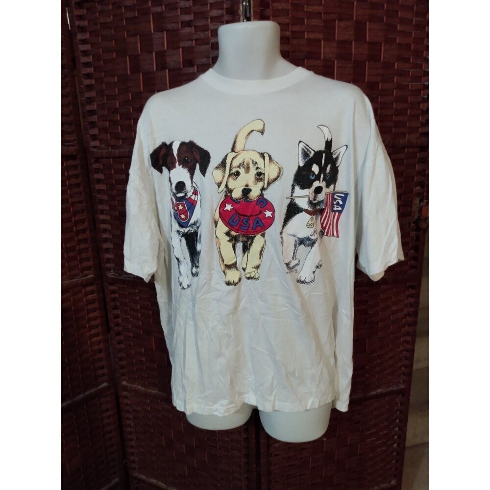 Women's Dog Print T Shirt Dogs Walking Double Sided Size 24W USA Puppies
